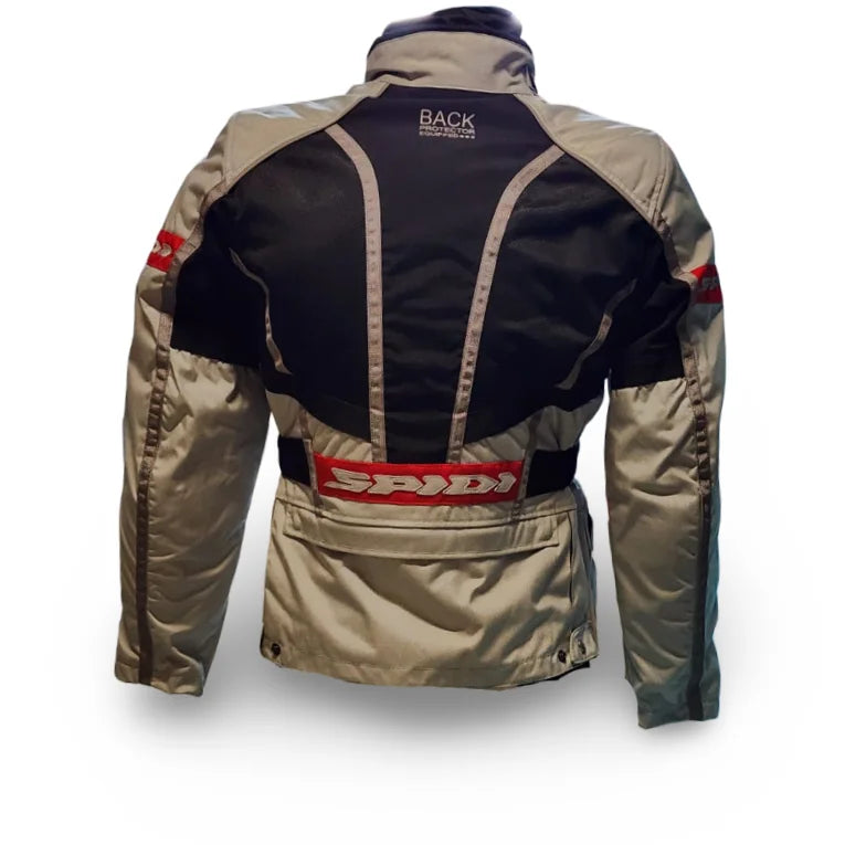 Spidi Netway H2OUT Motorcycle Jacket for Men in Black and Grey, made of durable Tenax Tactel fabric with waterproof H2Out membrane, thermal fleece lining, CE certified shoulder and elbow protectors, and reflective details for
