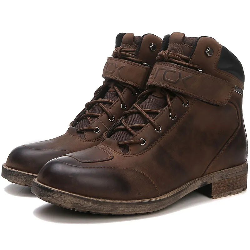 ARCX Men's Boots Retro VTG Martin Brown Cowboy Cowhide Leather Waterproof Motorcycle Racing/ Riding Shoes/ Motocross Accessories