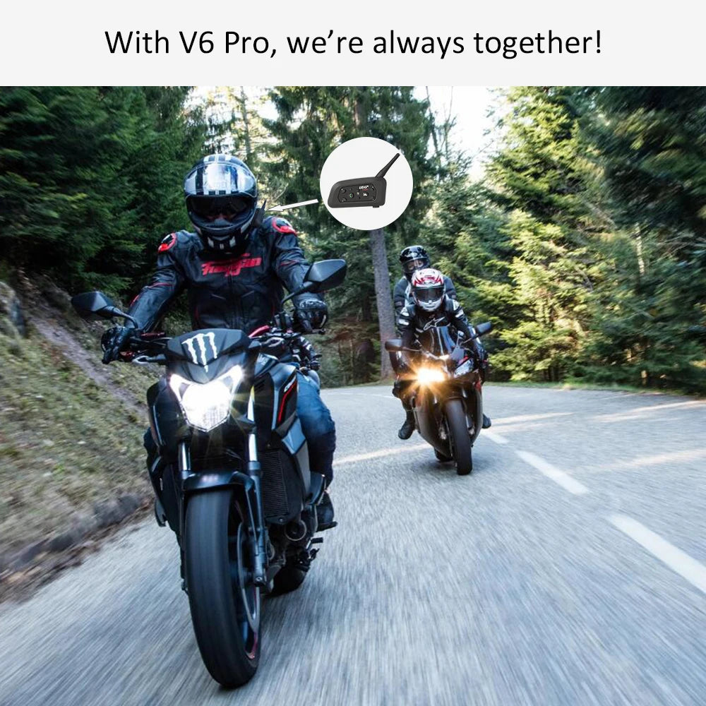 EJEAS V6 PRO Bluetooth Motorcycle Helmet Intercom Headset with 1200M BT Interphone Communicator for 6 Riders Waterproof