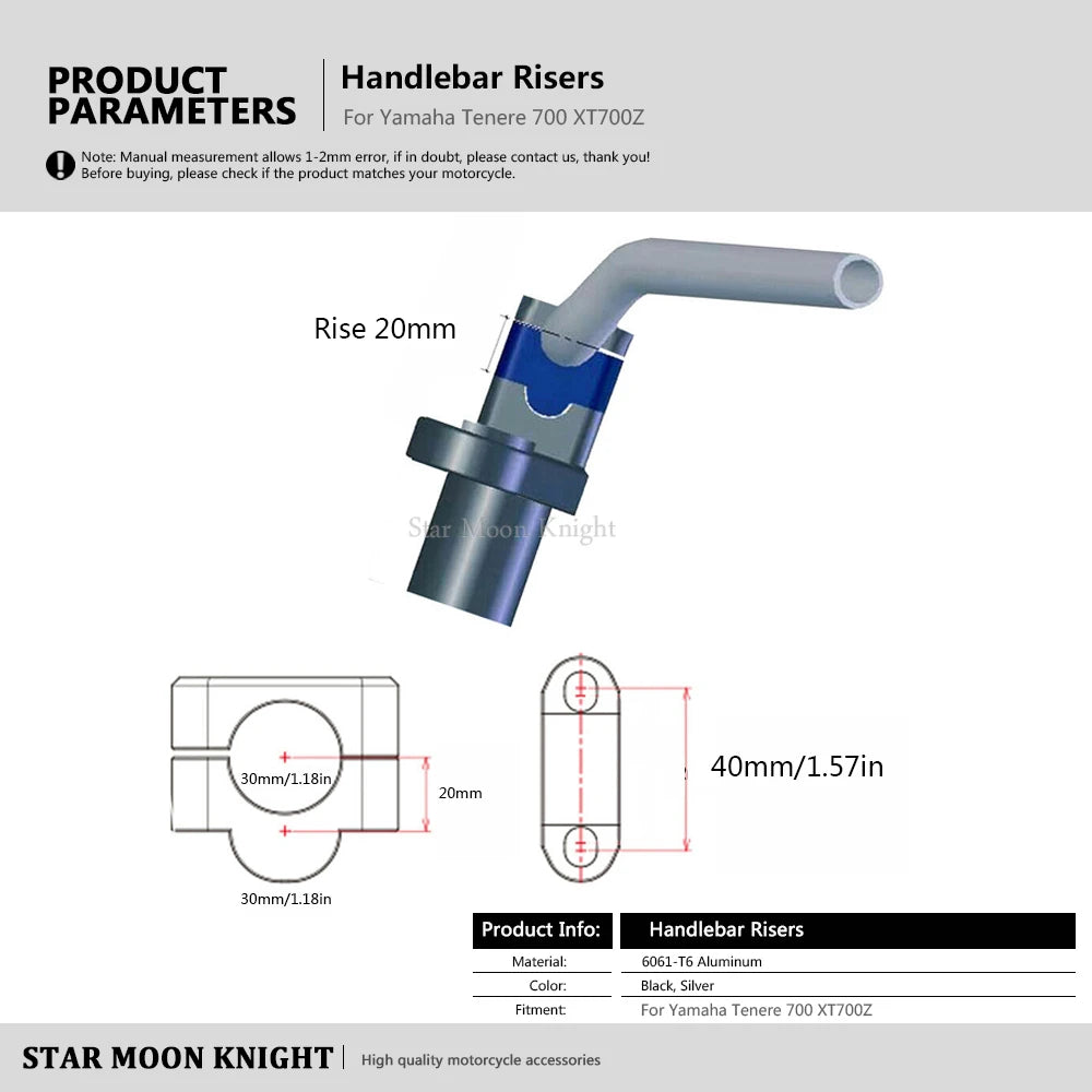 Motorcycle Handlebar Risers Clamp Mounting Mount Riser CNC Billet Aluminum For Yamaha Tenere 700 Tenere700 XT700Z XTZ 700 2019 -