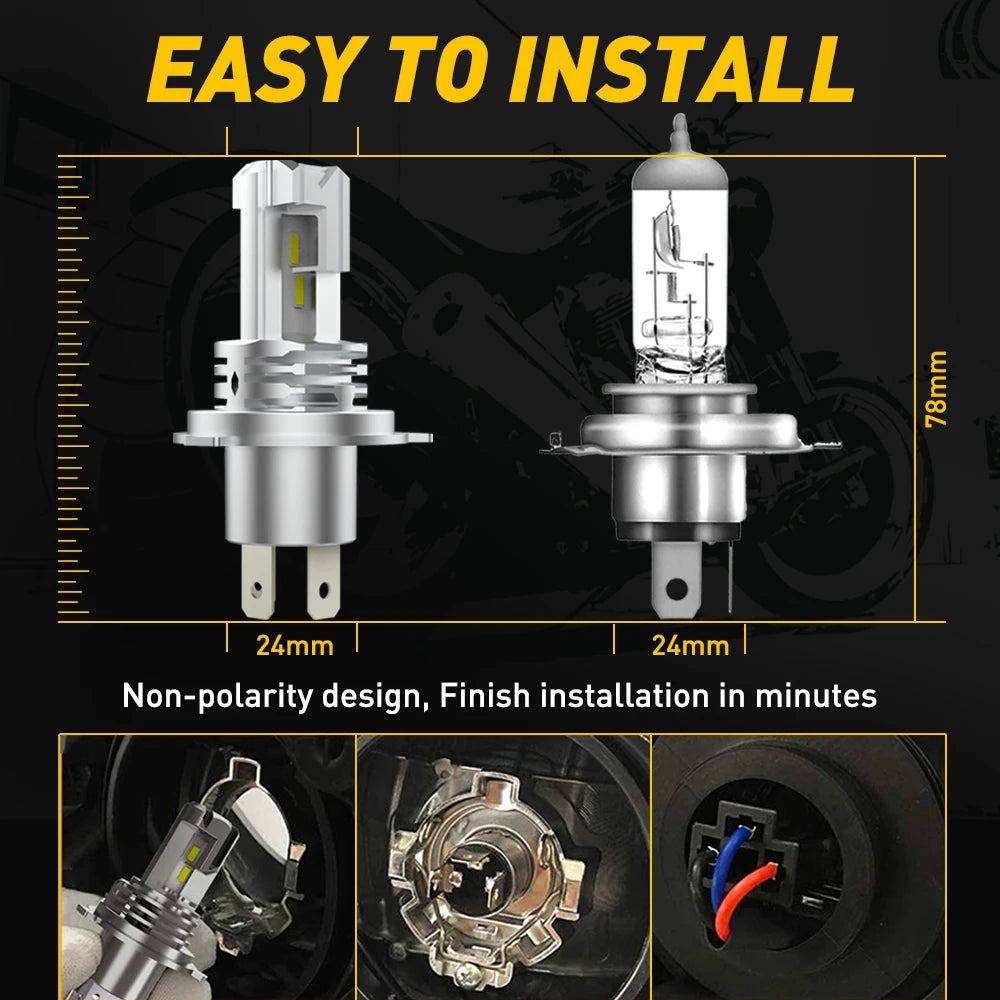 AUXITO 1/2x H4 9003 LED Hi/Lo Beam Canbus No Error Car Motorcycle Headlight Bulb CSP Fanless H4 HB2 LED Light Auto Moto Headlamp