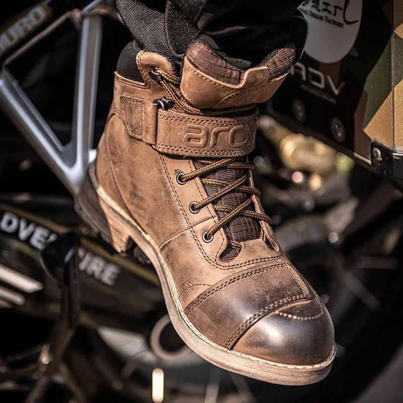 ARCX Men's Boots Retro VTG Martin Brown Cowboy Cowhide Leather Waterproof Motorcycle Racing/ Riding Shoes/ Motocross Accessories