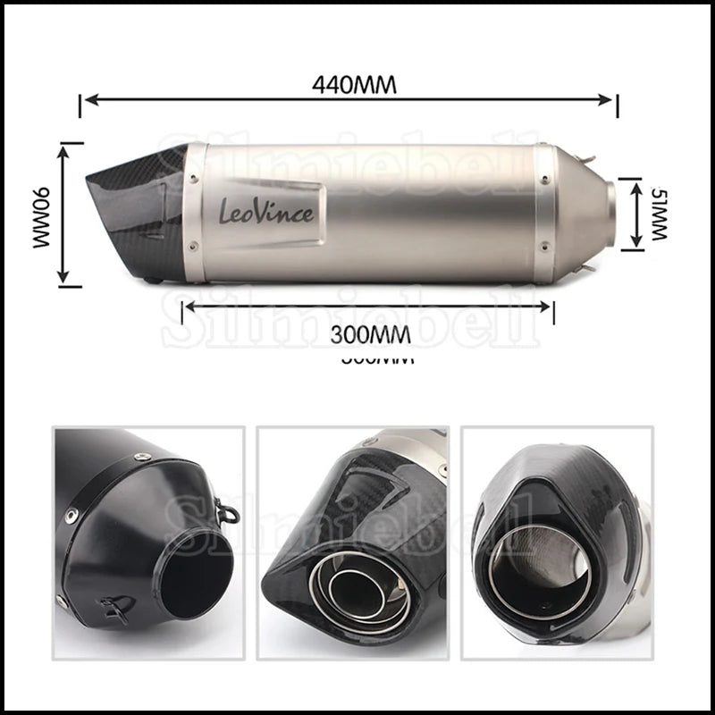 Universal 51mm Motorcycle leovince Exhaust Modify Motocross Carbon Fiber Exhaust Muffler slip on For FZ8 CBR250 CB500 MT07 Z900