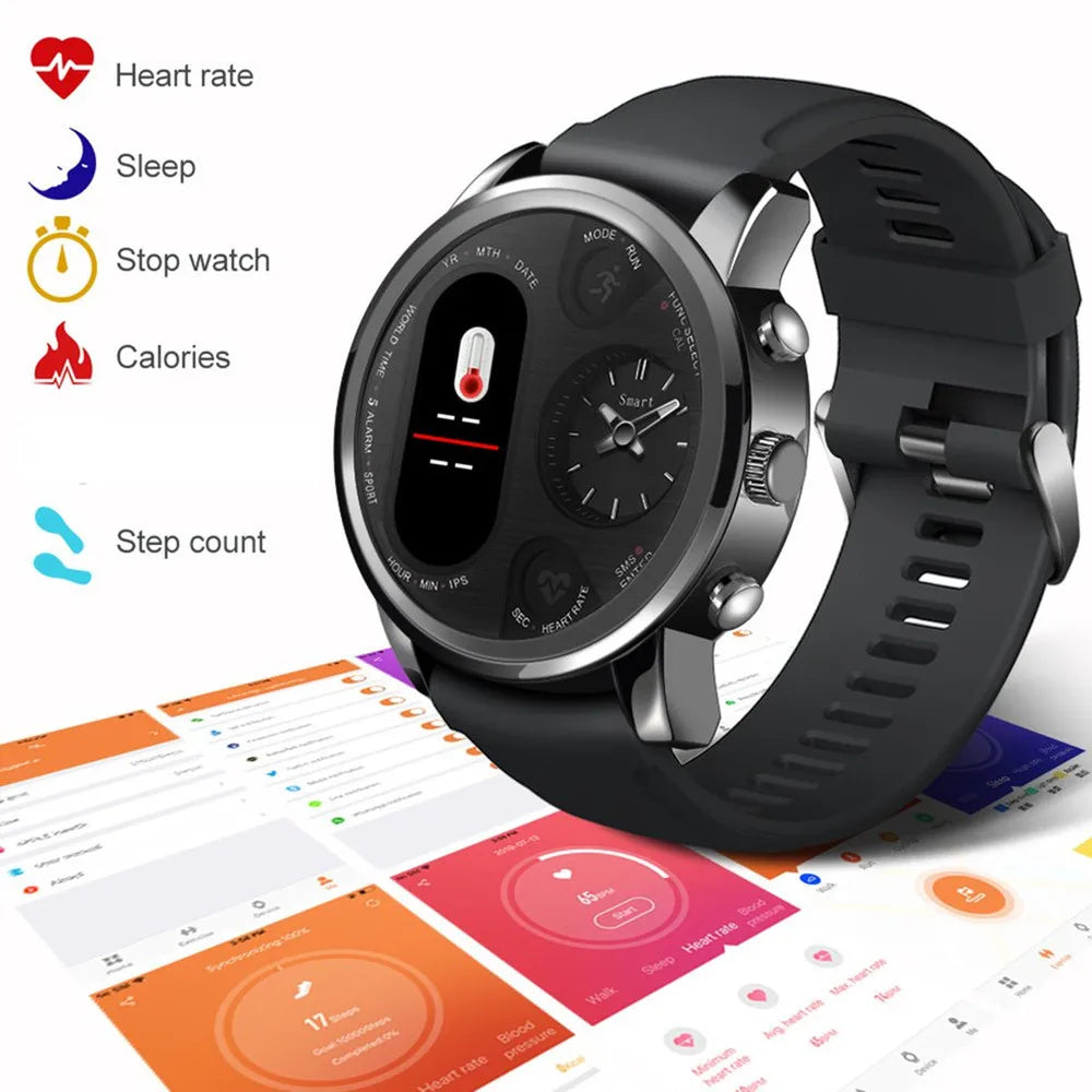 T3PRO t3 Dual Time Hybrid Watch Japanese Quartz Movement IPS Screen Message Display Call Reminder Heart Rate for Ios Android
