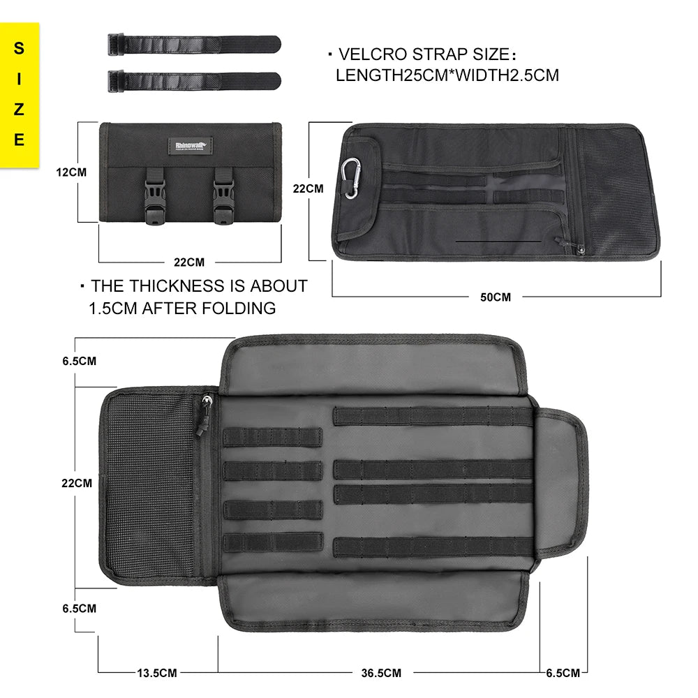 Rhinowalk Motorcycle Tool Bag Roll Toolkit Saddle Bag Portable Repair Kit Storage Pouch Universal Large Capacity Side Tool Bag