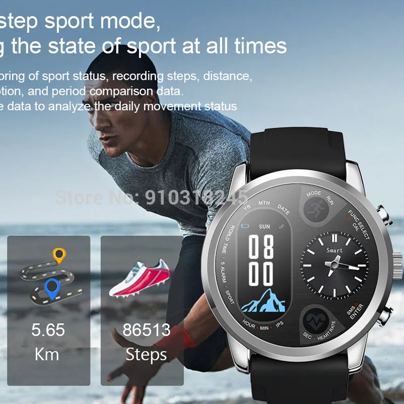 T3PRO t3 Dual Time Hybrid Watch Japanese Quartz Movement IPS Screen Message Display Call Reminder Heart Rate for Ios Android