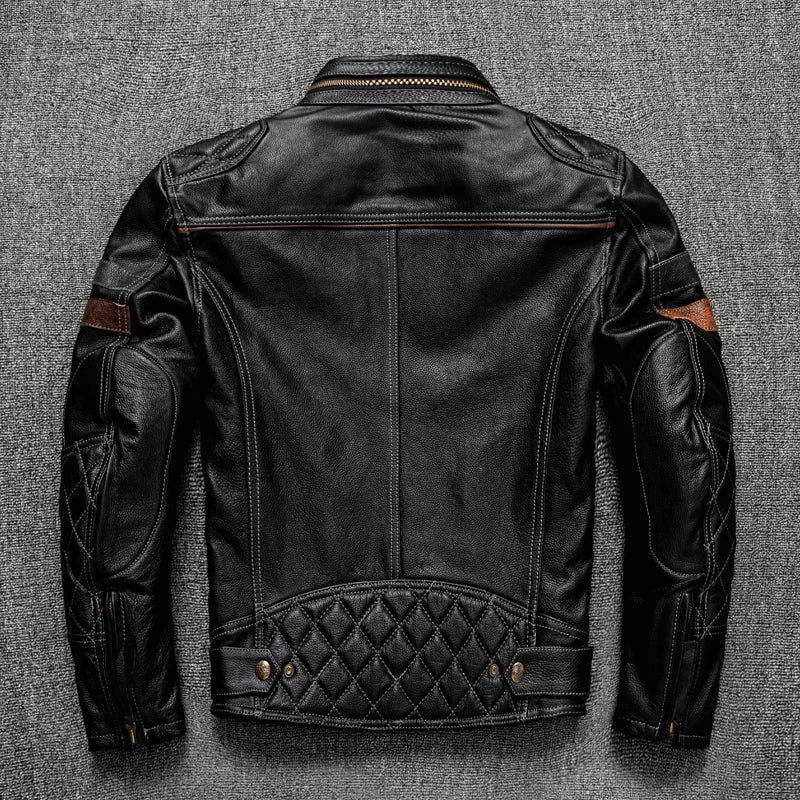 Free shipping. Brand new Pro motor biker real leather jacket.black men rider cowhide coat.quality leather cloth cuero natural