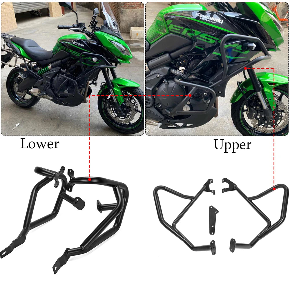 Motorcycle Lower or Upper Crash Bars Engine Guards Frame Protector For Kawasaki Versys 650 2015 2016 2017 2018 2019 2020 2021