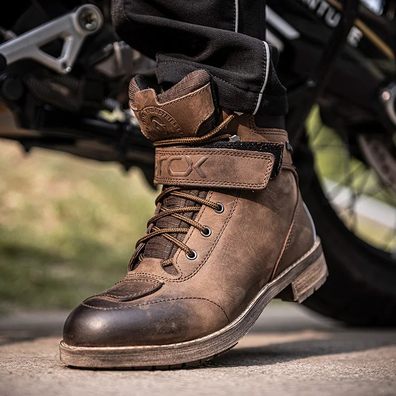 ARCX Men's Boots Retro VTG Martin Brown Cowboy Cowhide Leather Waterproof Motorcycle Racing/ Riding Shoes/ Motocross Accessories