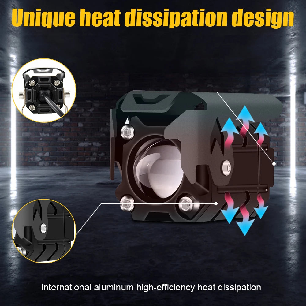 LED Motorcycle spotlight dual color white amber light Auxiliary motorcycle headlights fog lamp for Dirt Bike Trucks SUVs UTVs
