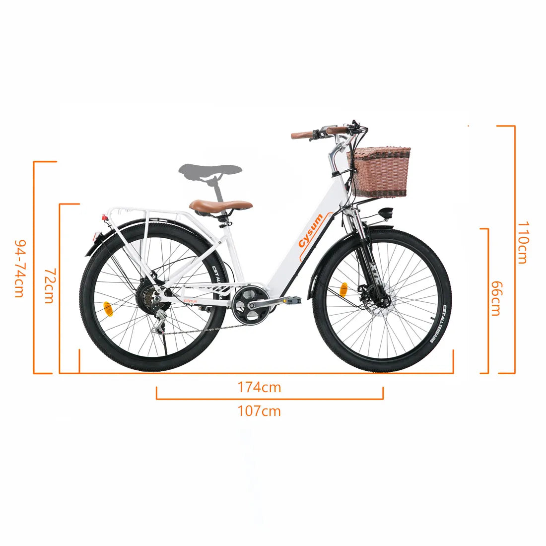 Cysum Cityrun Electric Bicycle 26'' Adult Men Women 250W Motor 25km/h E-Bike with 36V 10Ah Li-Battery Sports Cycling Vehicle