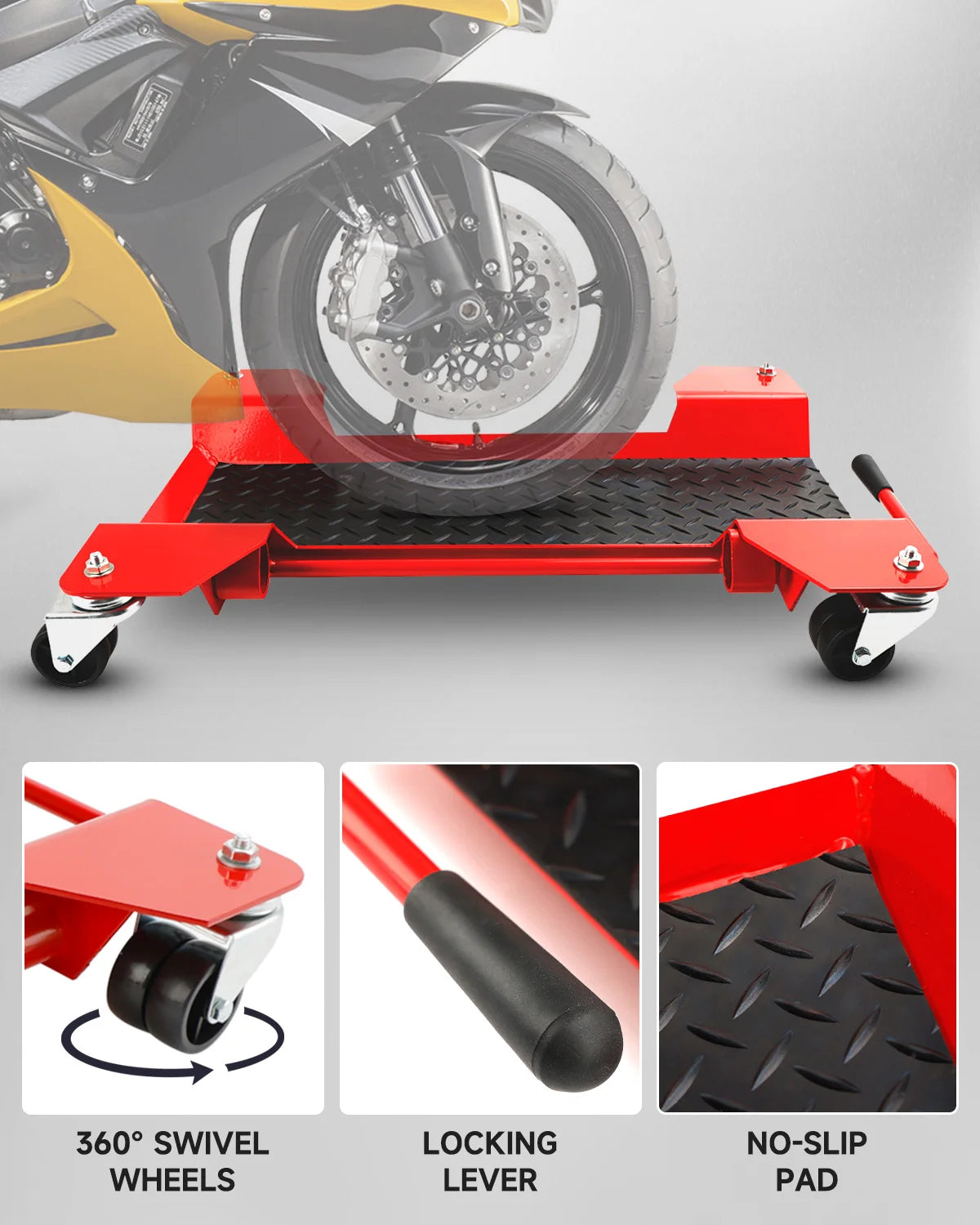 Areyourshop Motorcycle Centre Stand Moving Dolly Trolley Platform 360 Degree Casters 250kg Trailer Moving Carrier for Motorbike