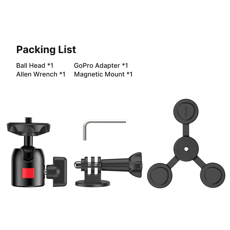 Ulanzi GO-001 Magnetic Mount for Action Cameras Smartphones Flexible Mount for Gopro Insta 360 with 1/4'' Screw Gopro Adapter