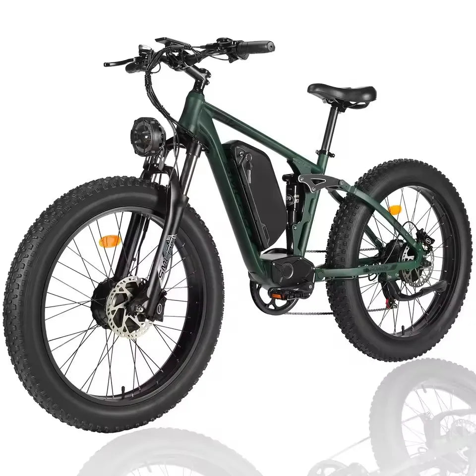 Hots Sales Su7 2000W Dual Motor Electric Bicycle, 7 Speed 35MPH MTB, 48V 22.4AH 26 ''Fat Tire Ebike with Full Suspension