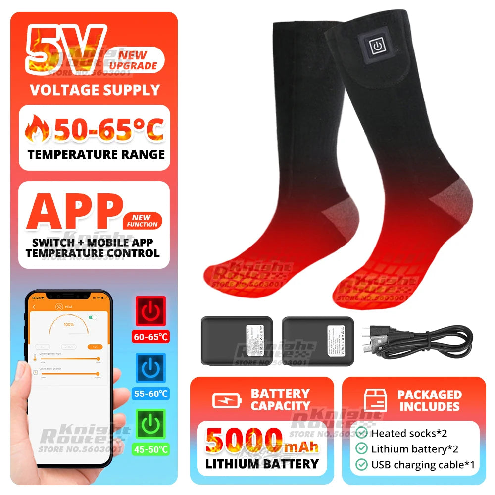 Winter Heated Socks 5000mAh APPControl Thermal Socks Women Men Heating Foot Warmer Electric Fever Socks Hiking Ski Warm Outdoor
