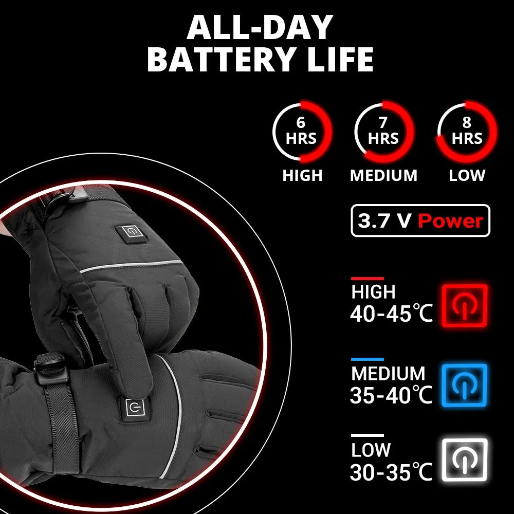 Winter Heated Gloves Snowmobile Skiing Warm Motorcycle Heated Gloves Waterproof Riding Heated Motorcyclist Gloves Touch Screen