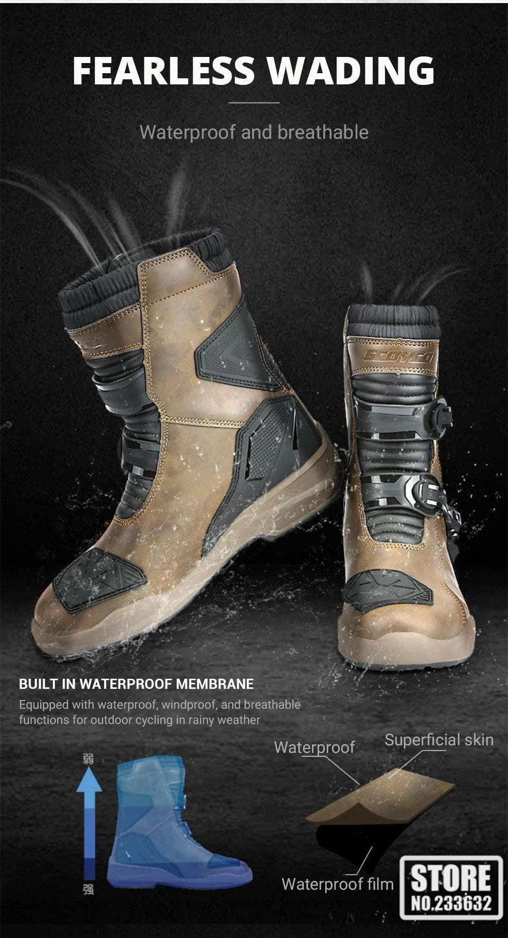 Waterproof Motorbike Boots Anti-slip Motorcycle Boots Wear-resistant Biker Protection Equipment Anti-fall Motocross Boot