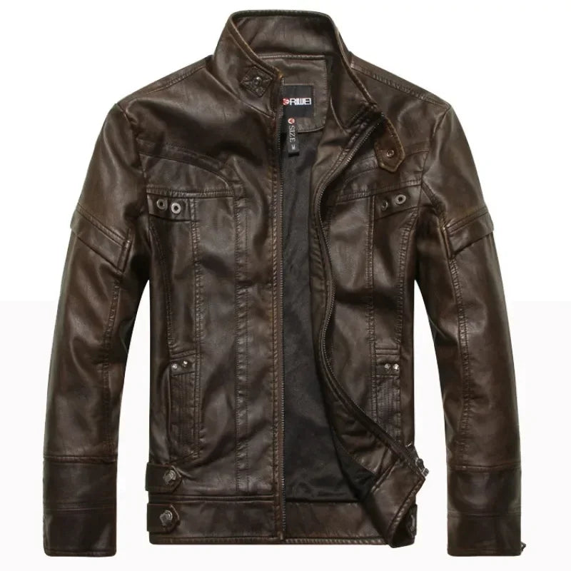 Autumn Winter Fashion Leather Jacket Men Motorcycle Slim Fleece Jackets Coat Male vintage Casual Motor Biker Faux Leather Jacket