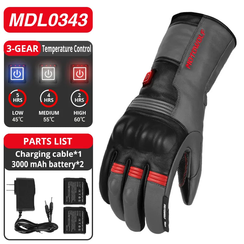 Winter Heated Gloves Motorcycle Warm Waterproof Non-slip Heated Gloves Skiing Sheepskin Touch Screen Heated Rechargeable Gloves