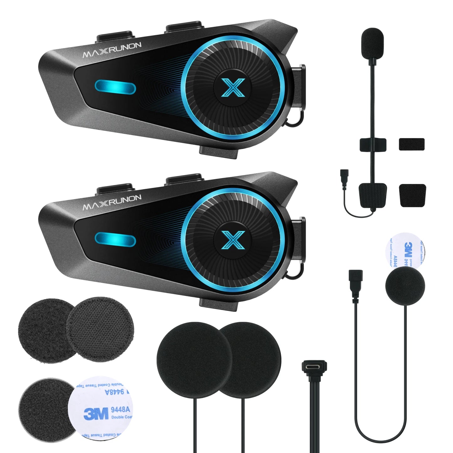 MAXRUNON D10 Motorcycle Bluetooth Intercom Helmet Headset 4 Riders Moto Group Interphone App AI Voice Control ENC IPX7 FM BT5.4