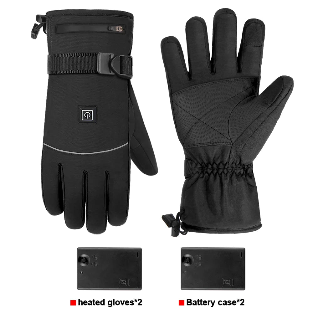 Winter Heated Gloves Motorcycle Warm Waterproof Non-slip Heated Gloves Skiing Sheepskin Touch Screen Heated Rechargeable Gloves