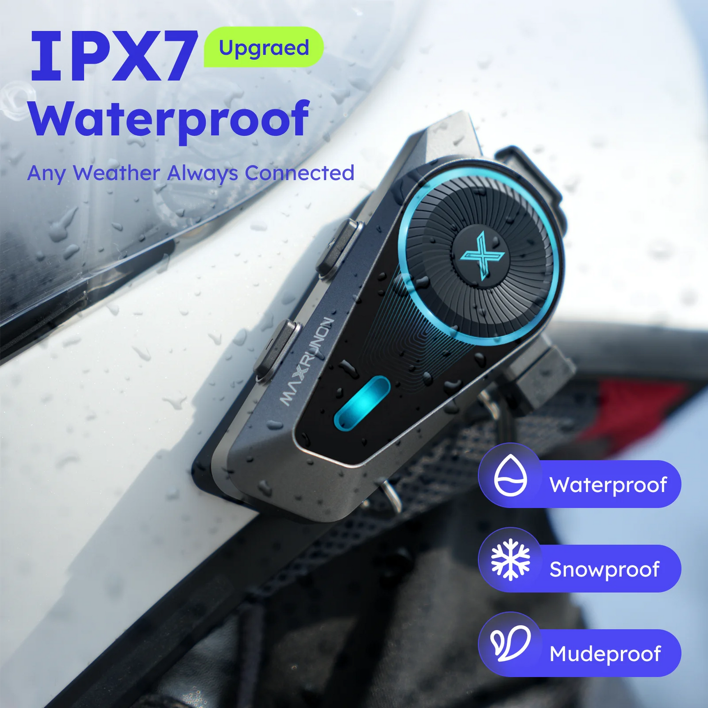MAXRUNON D10 Motorcycle Bluetooth Intercom Helmet Headset 4 Riders Moto Group Interphone App AI Voice Control ENC IPX7 FM BT5.4