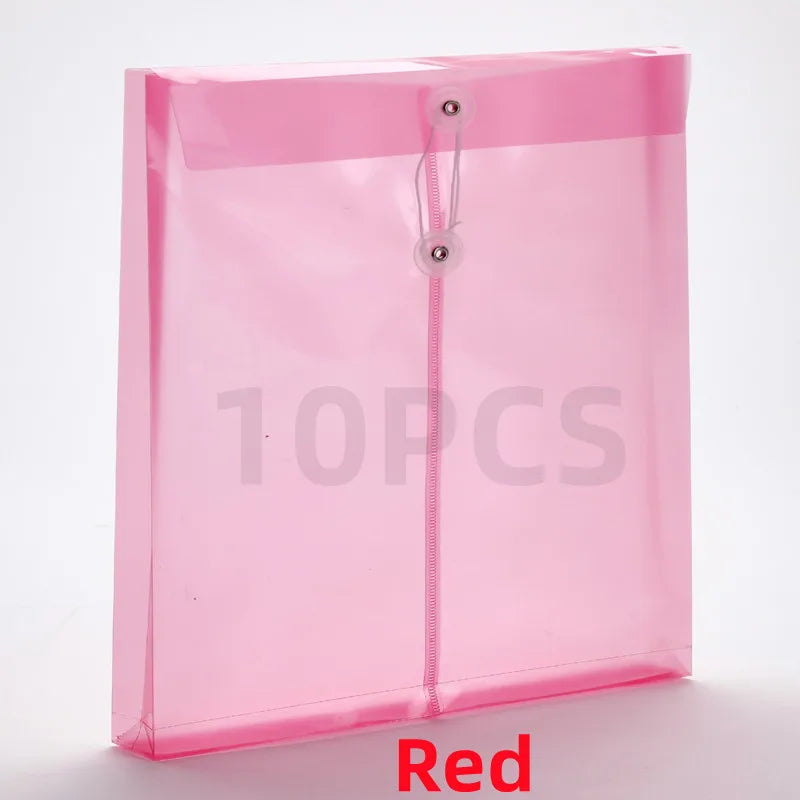 A4 10PCS Document Bag Transparent Plastic File Thickened Waterproof Vertical Rope Wrapped