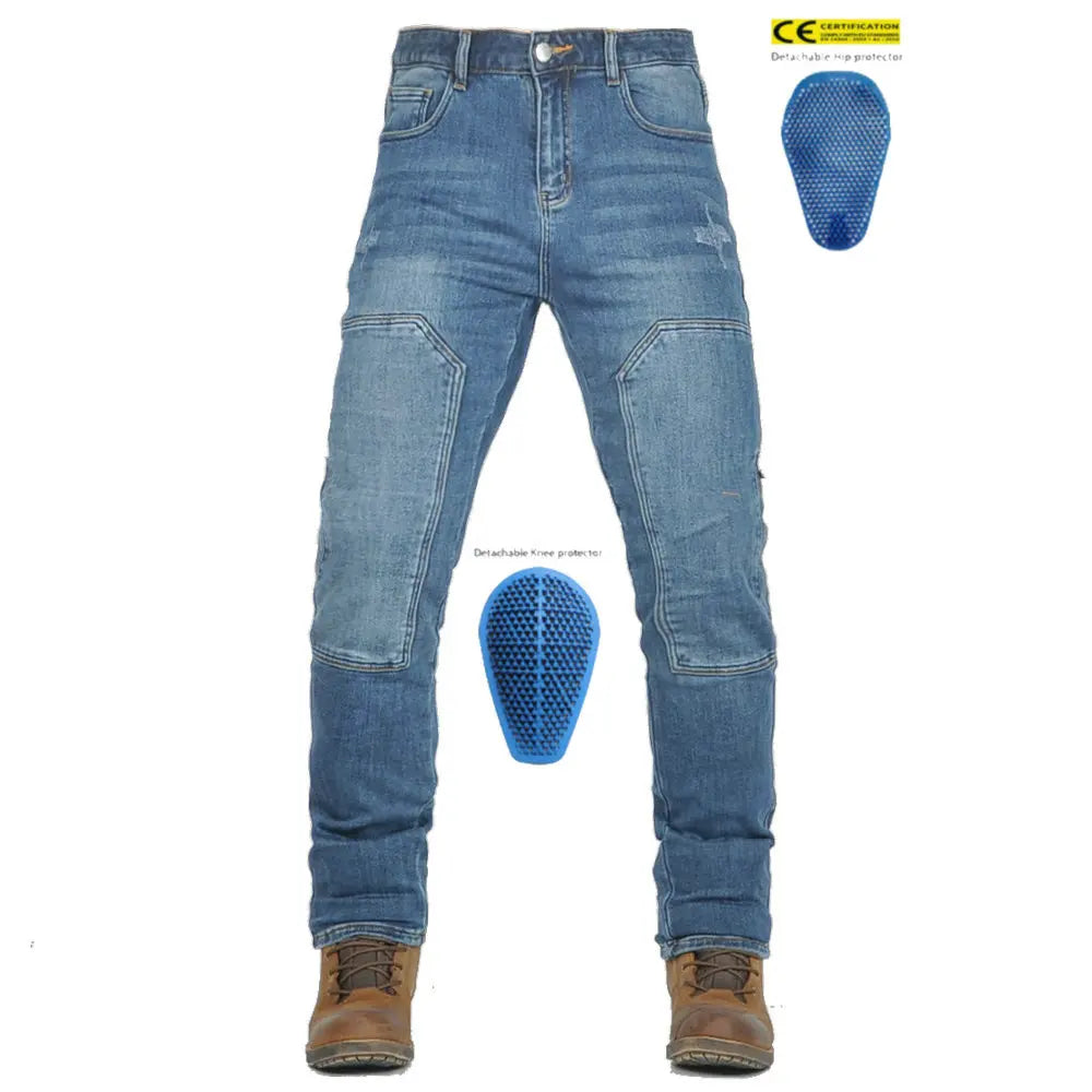 Motorcycle Jeans Men's Casual Workwear Stretch Retro Motorcycle Motorbike Riding Pants Anti-drop with Silicone Protective Gear