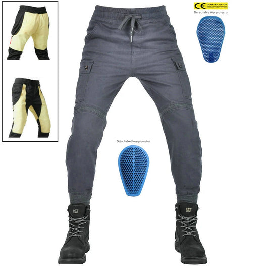 Men's Motorcycle Riding Jeans Windproof Casual Motorcycle Pants Anti-drop Workwear Pants with Adjustable Protective Gear