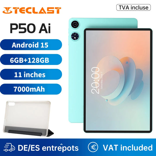 Teclast P50 Ai Tablet Allwinner A733 Octa-Core 11inch TDDI Screen 6GB RAM 128GB ROM Android15 WiFi6 7000mAh Dual Type-C