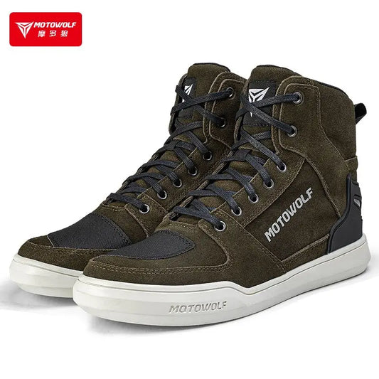 MOTOWOLF Motorcycle Boots Summer Breathable Leather Ventilated Riding Shoes Retro Anti-Slip Off-road Biker Shoes for Men Women