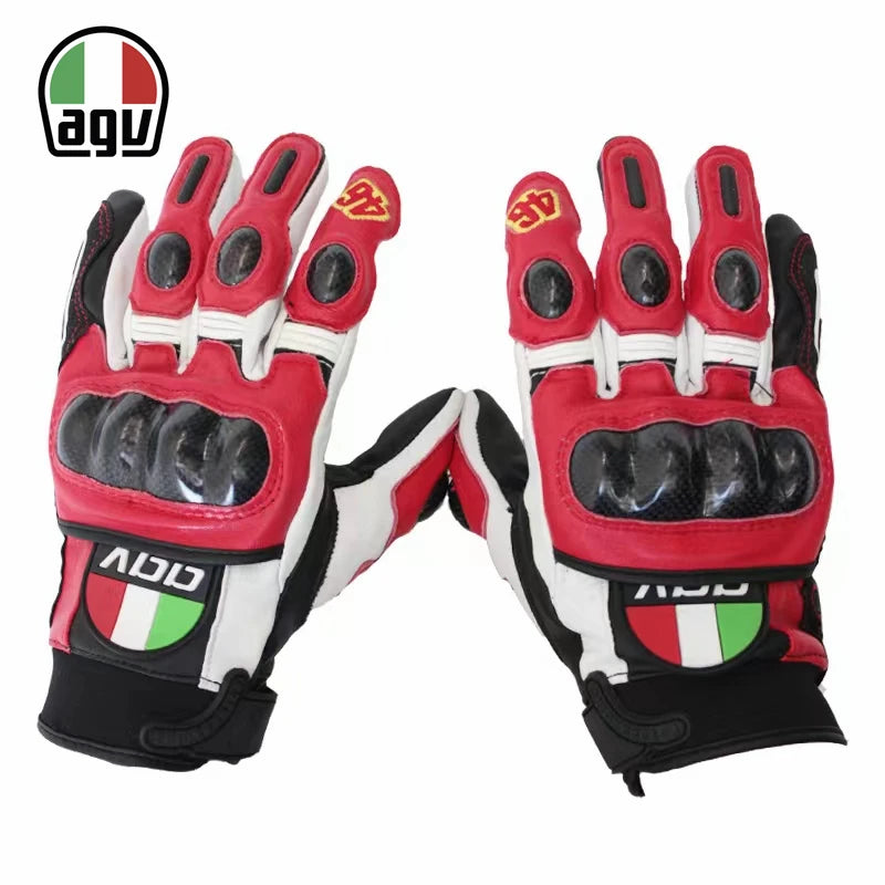 AGV Carbon Fiber Motorcycle Riding Gloves Heavy Locomotive Racing Leather Fall Resistant Gloves Comfortable Cycling Equipment