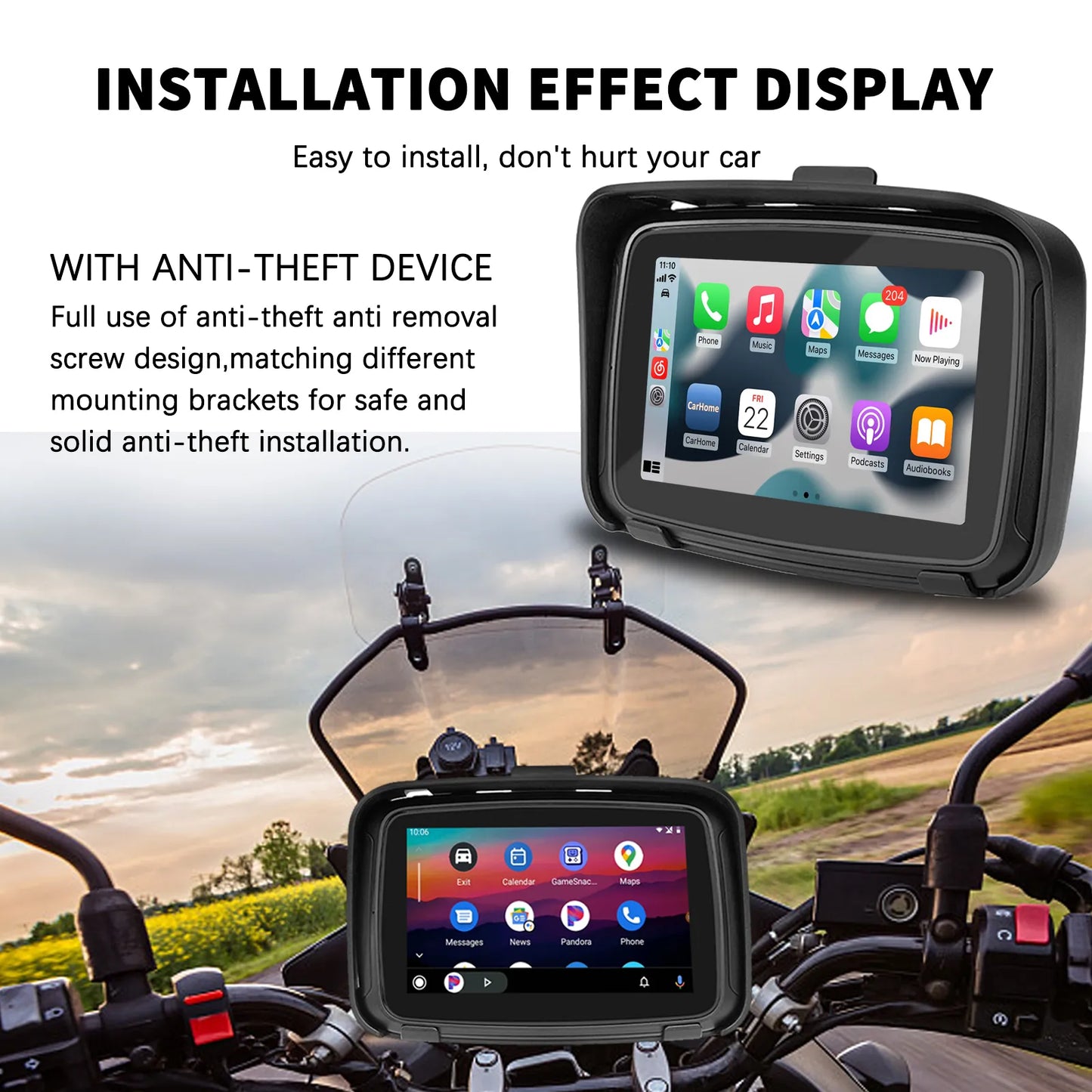 Binize 5 Inch IPS Touch Screen Portable Motorcycle Navigator Support Wireless CarPlay & Android Auto Waterproof