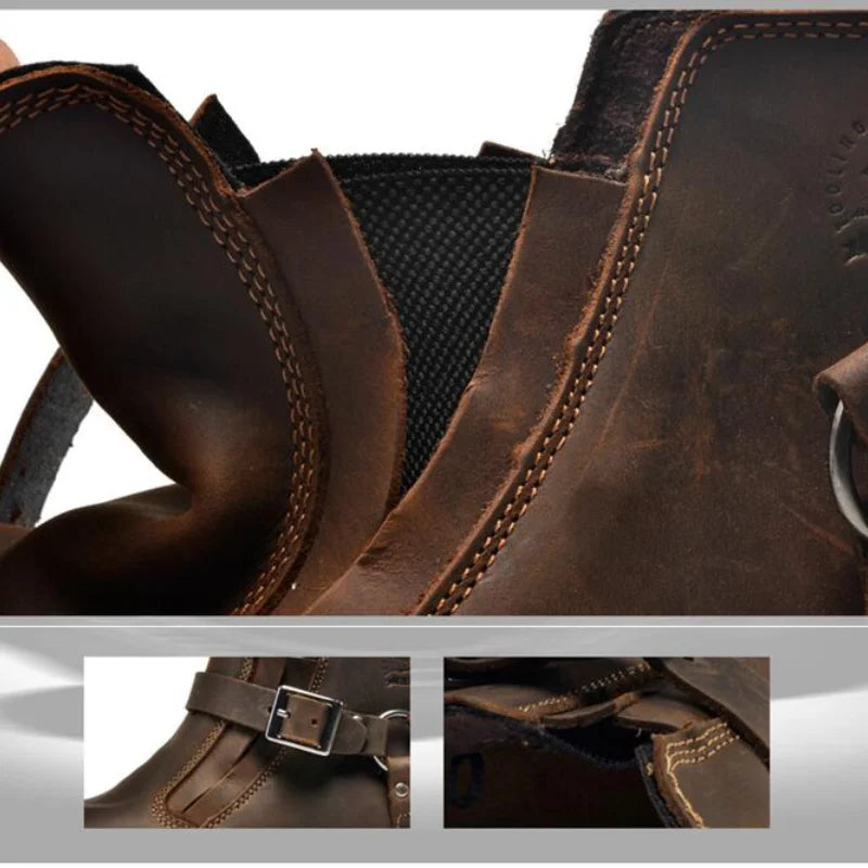 Waterproof Leather Motorcycle Boots Men Brown Motocross Street Riding Shoes Retro Motorcycle Protection Boots