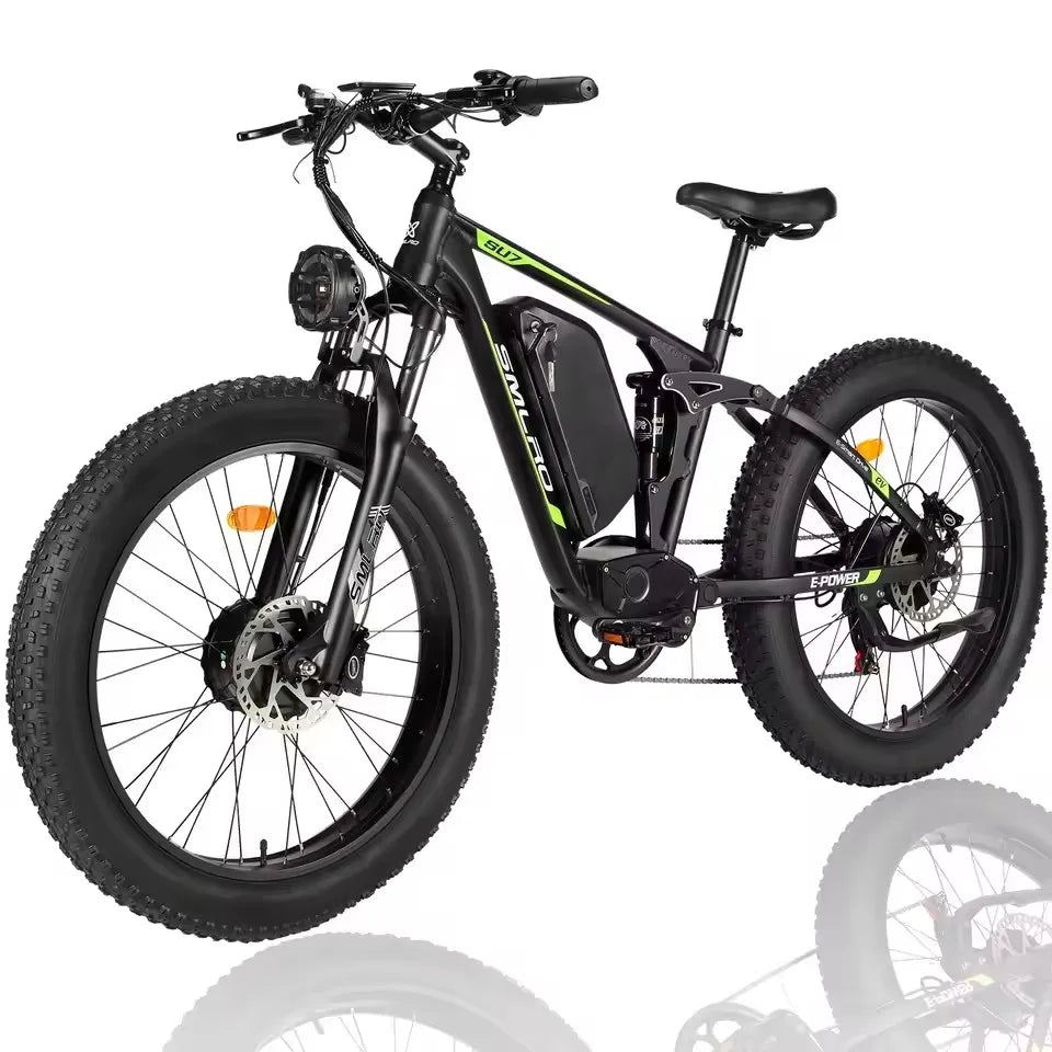Hots Sales Su7 2000W Dual Motor Electric Bicycle, 7 Speed 35MPH MTB, 48V 22.4AH 26 ''Fat Tire Ebike with Full Suspension