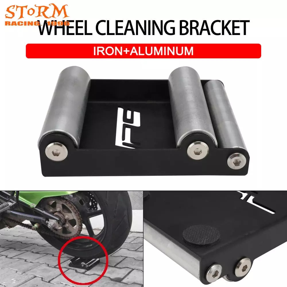 Motorcycle Tire Wheel Cleaning Bracket Stand Universal Chain Clean Roller Ramp Lift Aluminum with Chain Brush