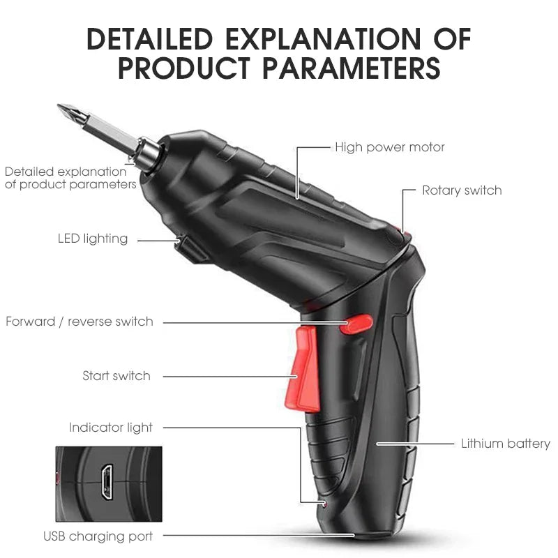 3.6V Screwdriver Kit Rechargeable Lithium Battery Cordless Electric Screwdriver Drill Kit Folding Home Power Tools