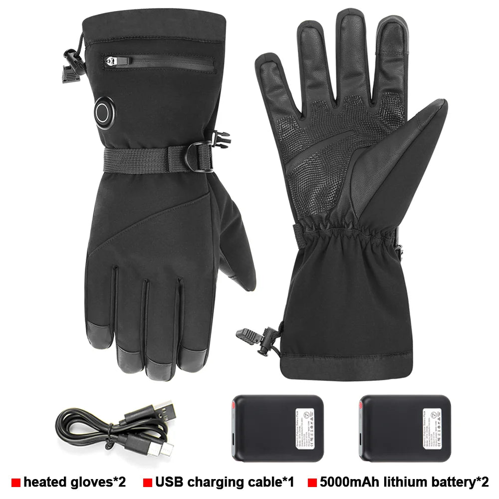 Winter Heated Gloves Snowmobile Skiing Warm Motorcycle Heated Gloves Waterproof Riding Heated Motorcyclist Gloves Touch Screen