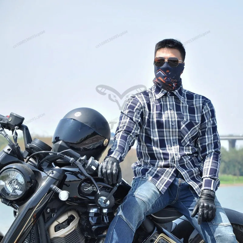 VOLERO Motorcycle Jacket Men Casual Retro Four Season Motorcycle Checkered Shirt Riding Suit Anti Fall Submachine Jacket