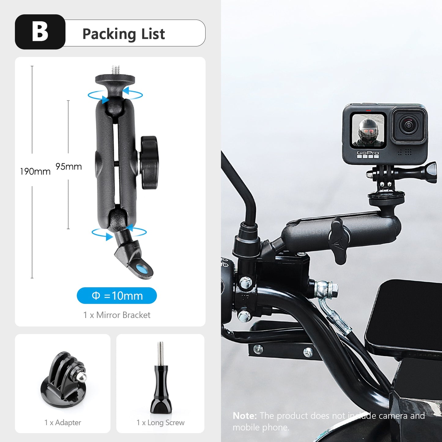 Vamson for GoPro 11 10 9 8 Motorcycle Accessories Holder Handlebar Mirror Mount Bike Bracket for DJI OSMO insta360 Action Camera
