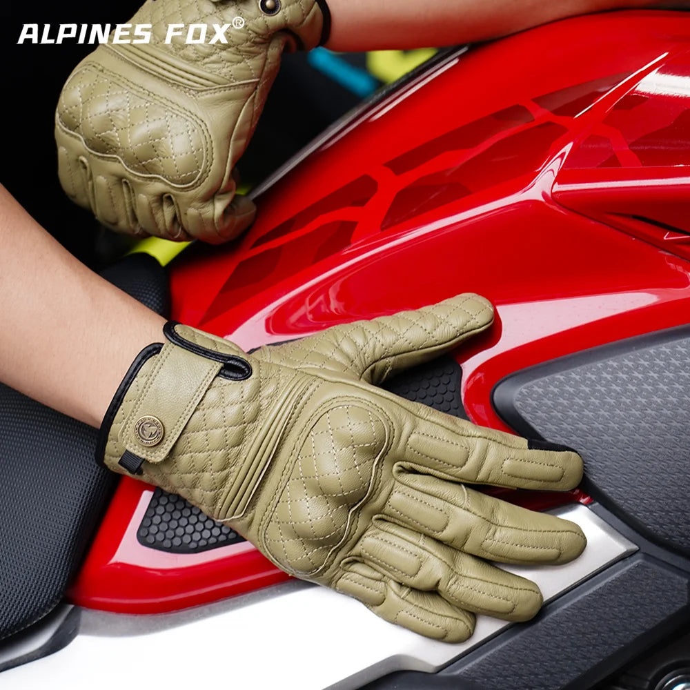 Vintage Motorcycle Gloves Touchscreen Retro Leather Motorbike Glove Men Women Cafe Racer Locomotive Knight Riding Guantes Yellow
