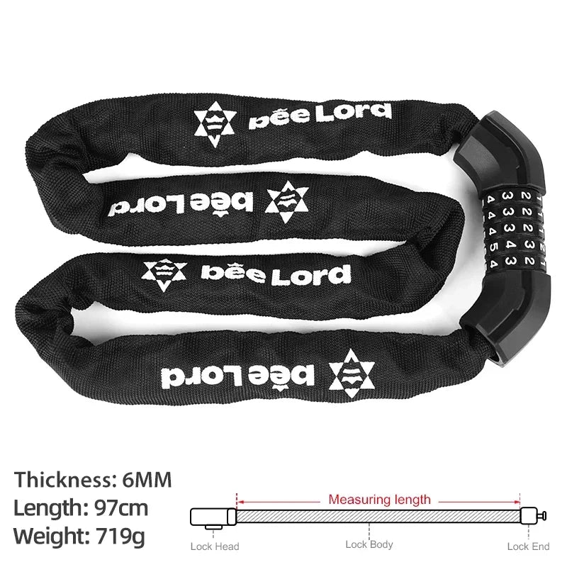 Xunting Bicycle Lock Heavy Duty Bike Chain Lock Anti-Theft Security 6MM Thick Chain for Motorcycle Door Scooter with 2 Keys