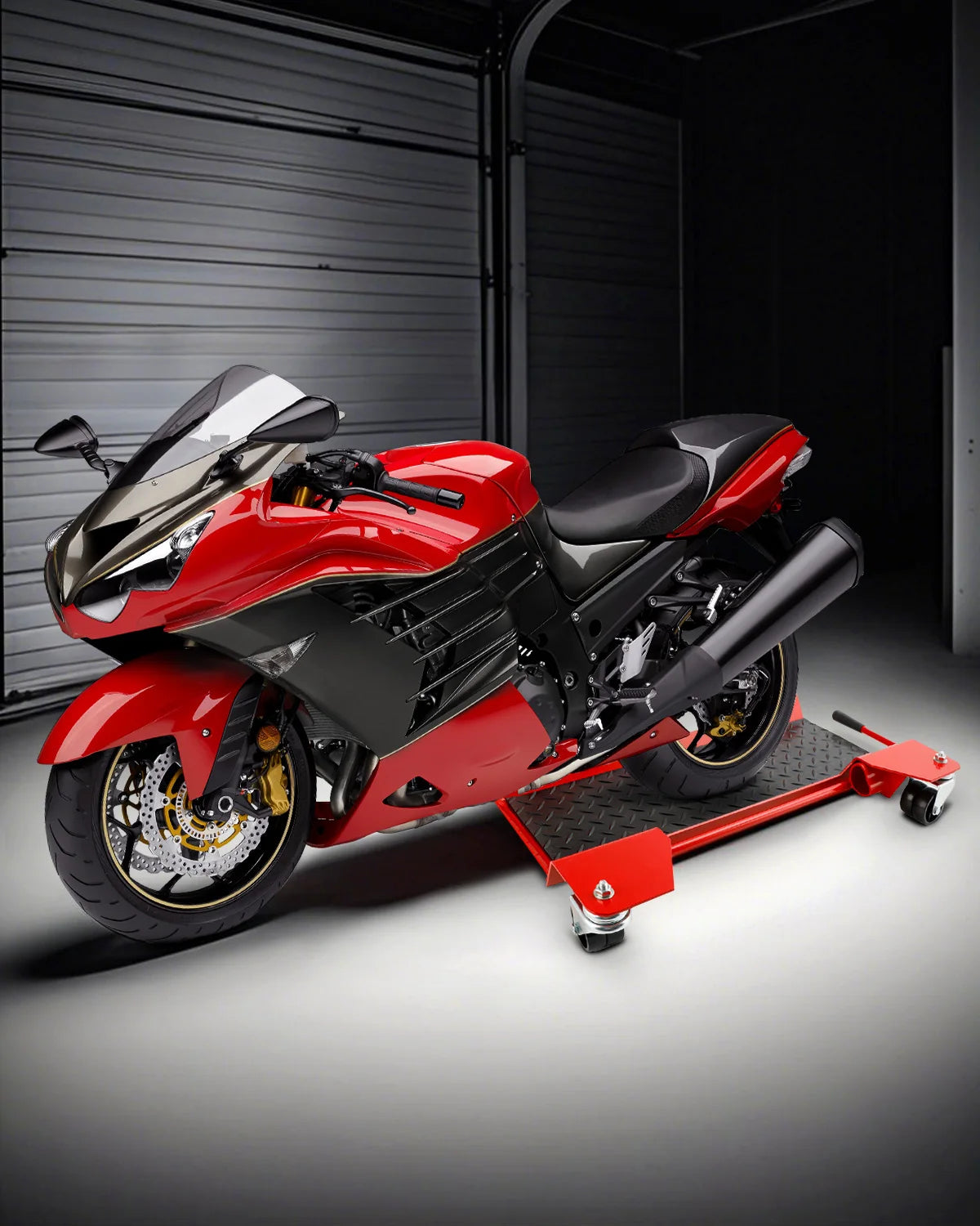 Areyourshop Motorcycle Centre Stand Moving Dolly Trolley Platform 360 Degree Casters 250kg Trailer Moving Carrier for Motorbike