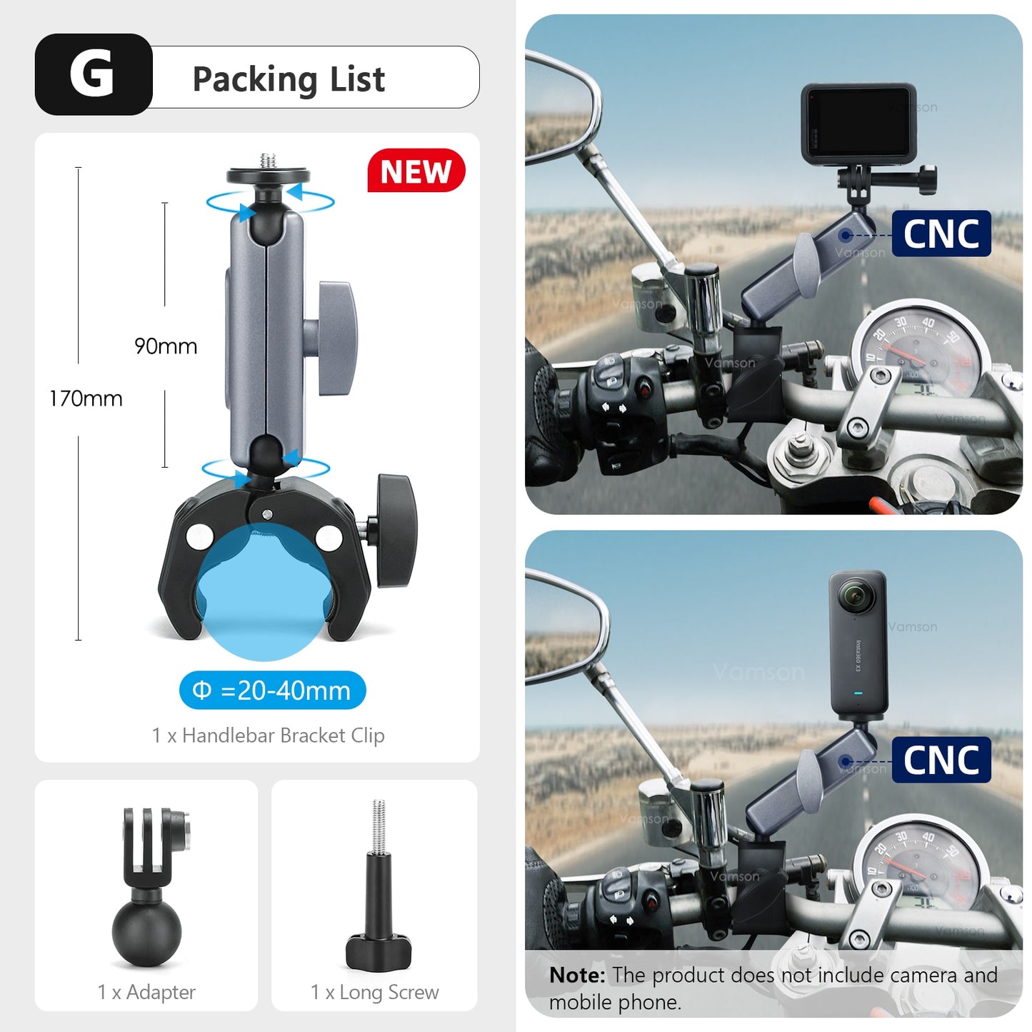 Vamson for GoPro 11 10 9 8 Motorcycle Accessories Holder Handlebar Mirror Mount Bike Bracket for DJI OSMO insta360 Action Camera