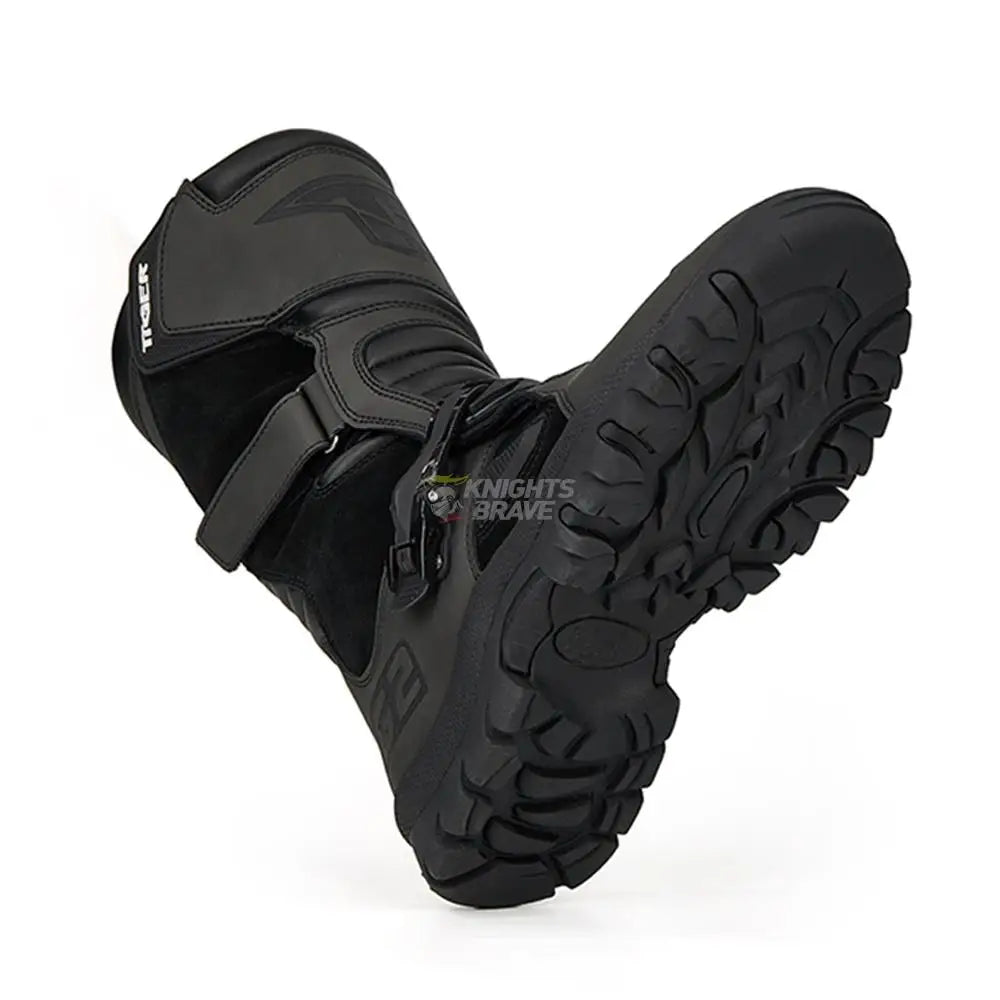 Retro Motorcycle Boots Cowhide Waterproof Mid-Calf Boots Black Botas Para Motociclista Hombre Motorbike Motocross Riding Boots