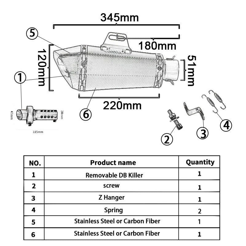 Slip On For CFMOTO 650MT 650 MT Motorcycle Exhaust System Escape Modified Carbon Fiber Muffler With Middle Link Pipe DB Killer