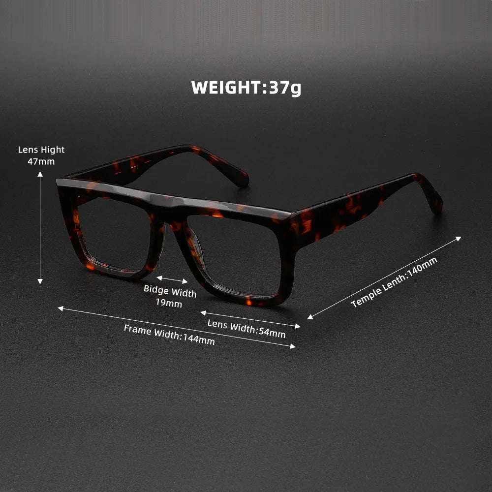 Retro Thick Rectangle Sunglasses for Men Acetate Eyeglasses Frame Fashion Cool Sun Glasses Non-prescription Clear Lens Spectacle