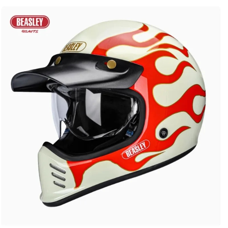 Beasley DOT ECE Approved Vintage Full Face Helmet Motorcycle De Moto Capacete Jet Helmet Motorbike All Seasons