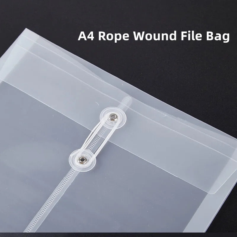 A4 10PCS Document Bag Transparent Plastic File Thickened Waterproof Vertical Rope Wrapped