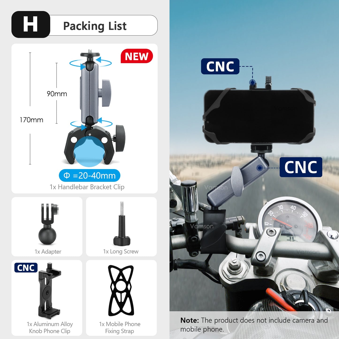 Vamson for GoPro 11 10 9 8 Motorcycle Accessories Holder Handlebar Mirror Mount Bike Bracket for DJI OSMO insta360 Action Camera